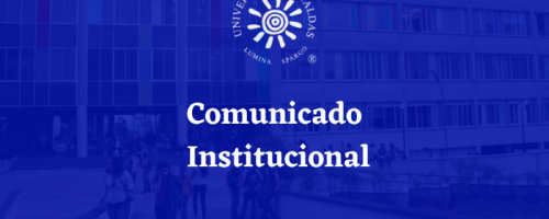 Imagen de fondo azul con el logo de la Universidad de Caldas y dice: Comunicado institucional