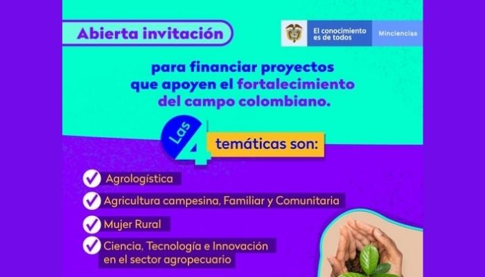 convocatoria Minciencias para proyectos del agro en Colombia
