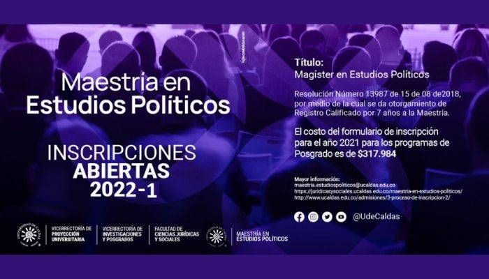 Continúan abiertas inscripciones a la Maestría de Estudios Políticos MEP