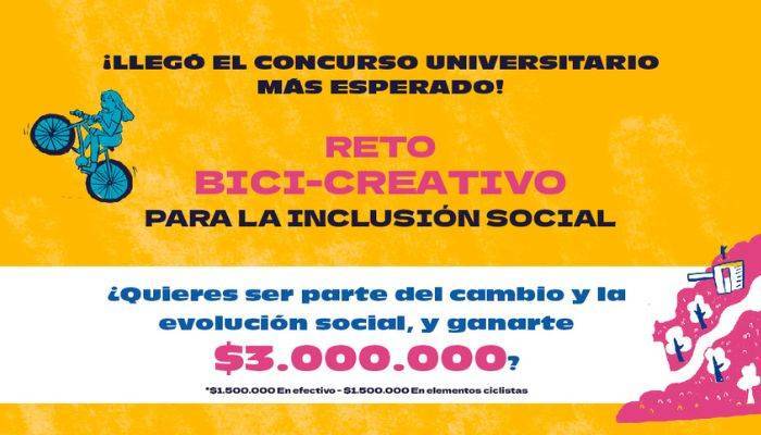 la bici “Reto Bici – creativo para la inclusión social” consiste en poner a prueba la creatividad e innovación de los estudiantes de universidades a través del desarrollo de un reto que tiene el objetivo de trabajar en la búsqueda de alternativas y soluciones para que las personas en situación de movilidad reducida