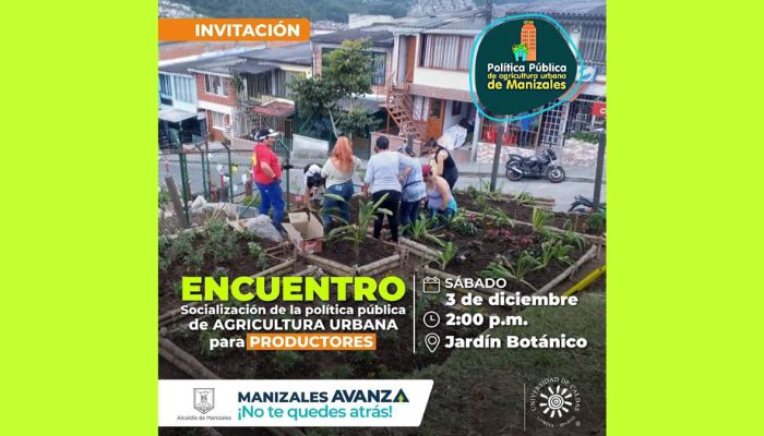 La formulación de la política pública de agricultura urbana en Manizales, es desarrollada por la Alcaldía de Manizales a través de la Secretaría de Agricultura y el Jardín Botánico de la Universidad de Caldas.