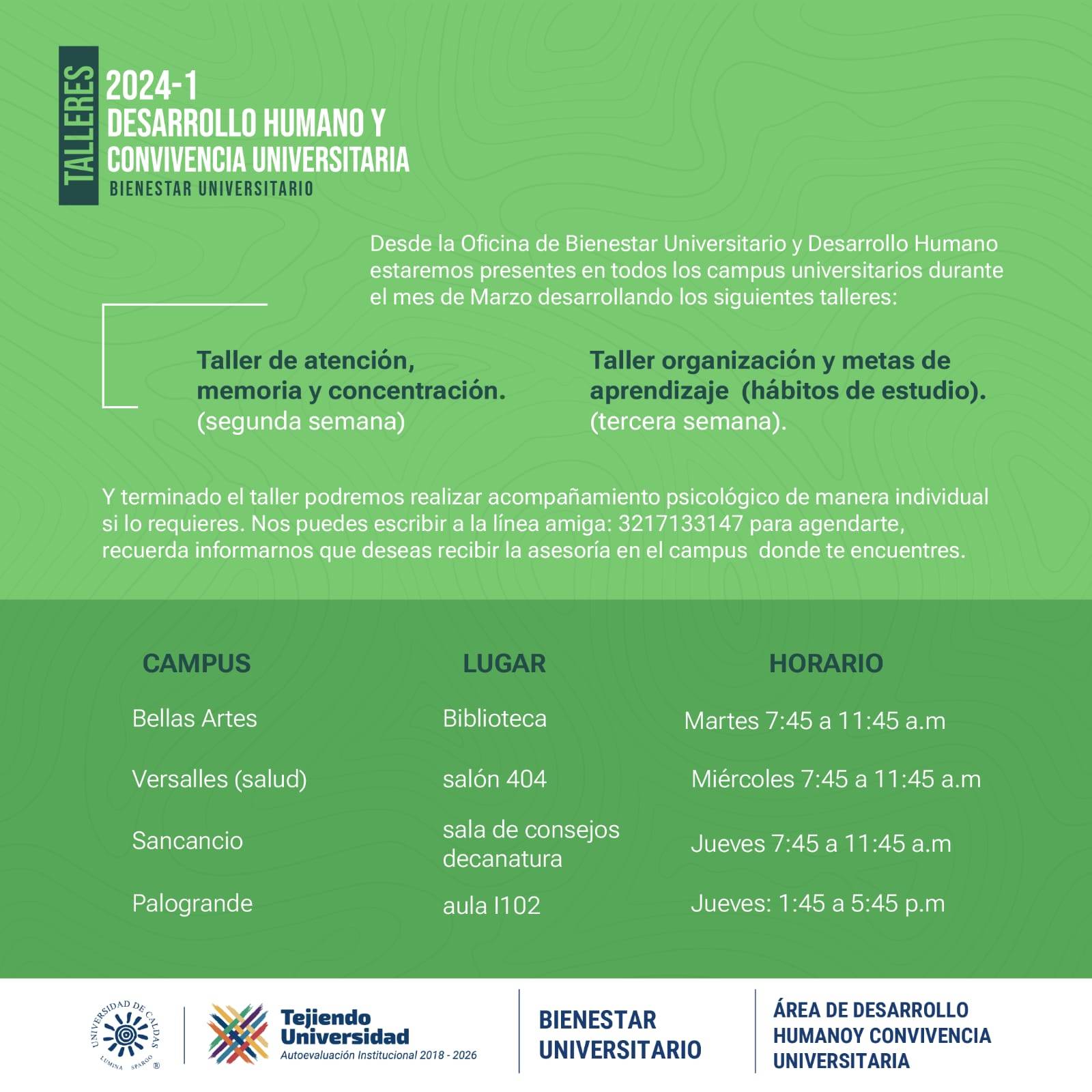 Taller Organización y metas de aprendizaje (hábitos de estudio)