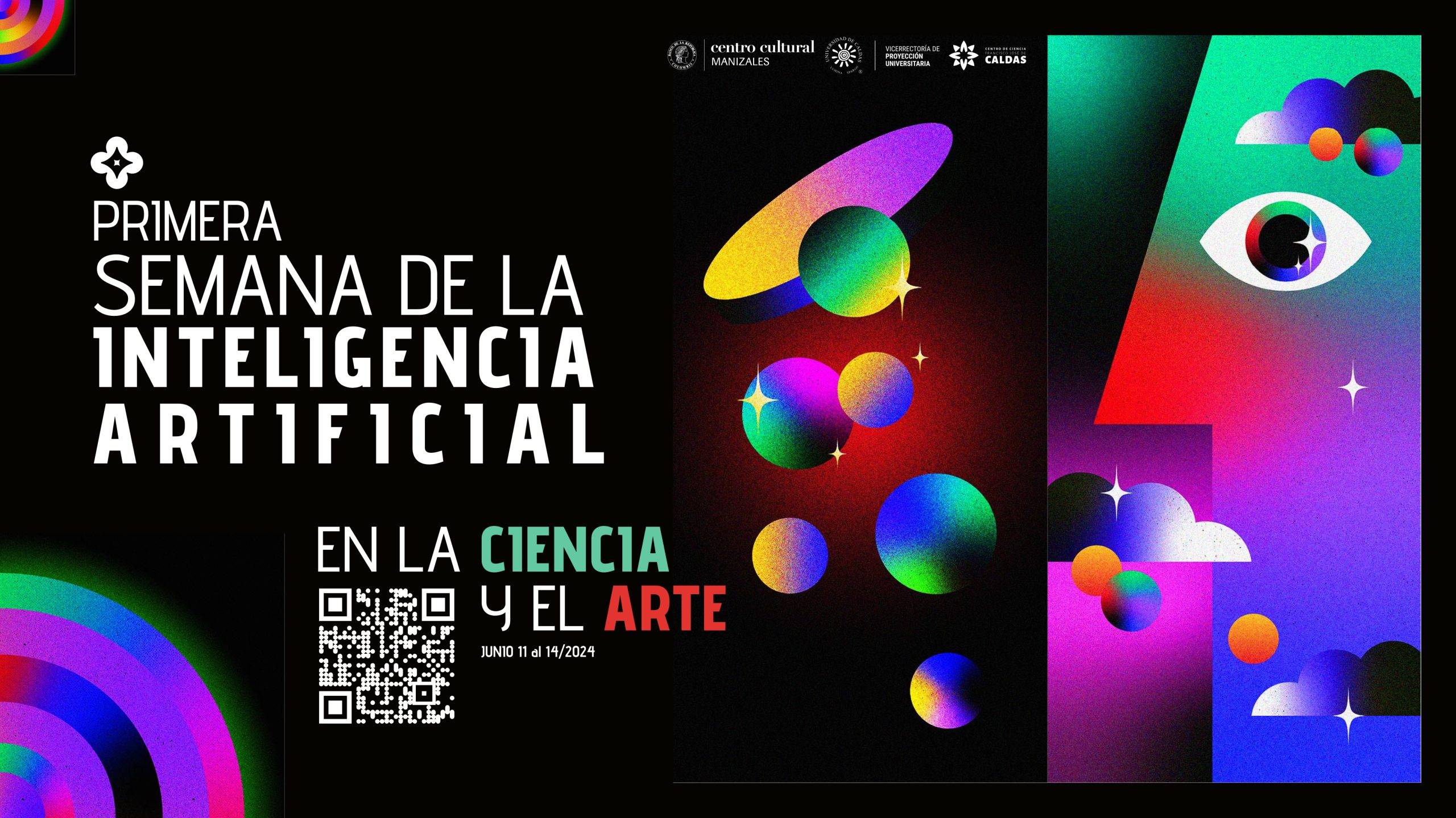 Afiche promocional de la Semana de la Inteligencia Artificial, que se realizará entre el 11 y el 14 de junio en el CCU Rogelio Salmona, U. de Caldas.