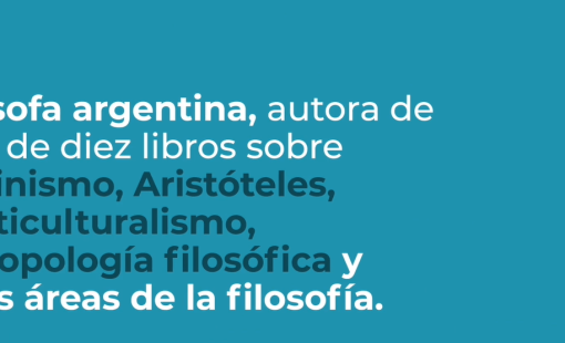 Entrevista a la filósofa María Luisa Femenías, autora del libro “Ellas lo pensaron antes. Filósofas excluidas de la memoria”. En la imagen se lee el título del conversatorio.
