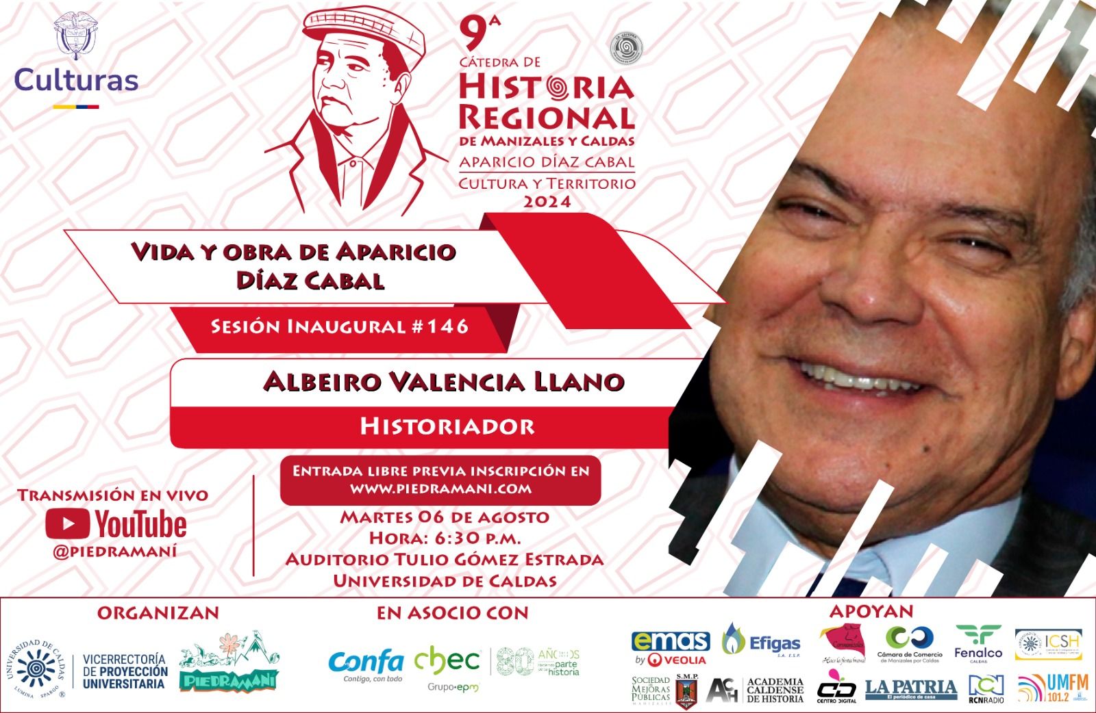 Con invitados de lujo inicia la Novena Cátedra de Historia Regional. En la imagen se aprecia el nombre del evento.
