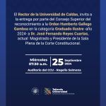 Entrega por parte del consejo superior del reconocimiento a la Orden Humberto Gallego Gamboa