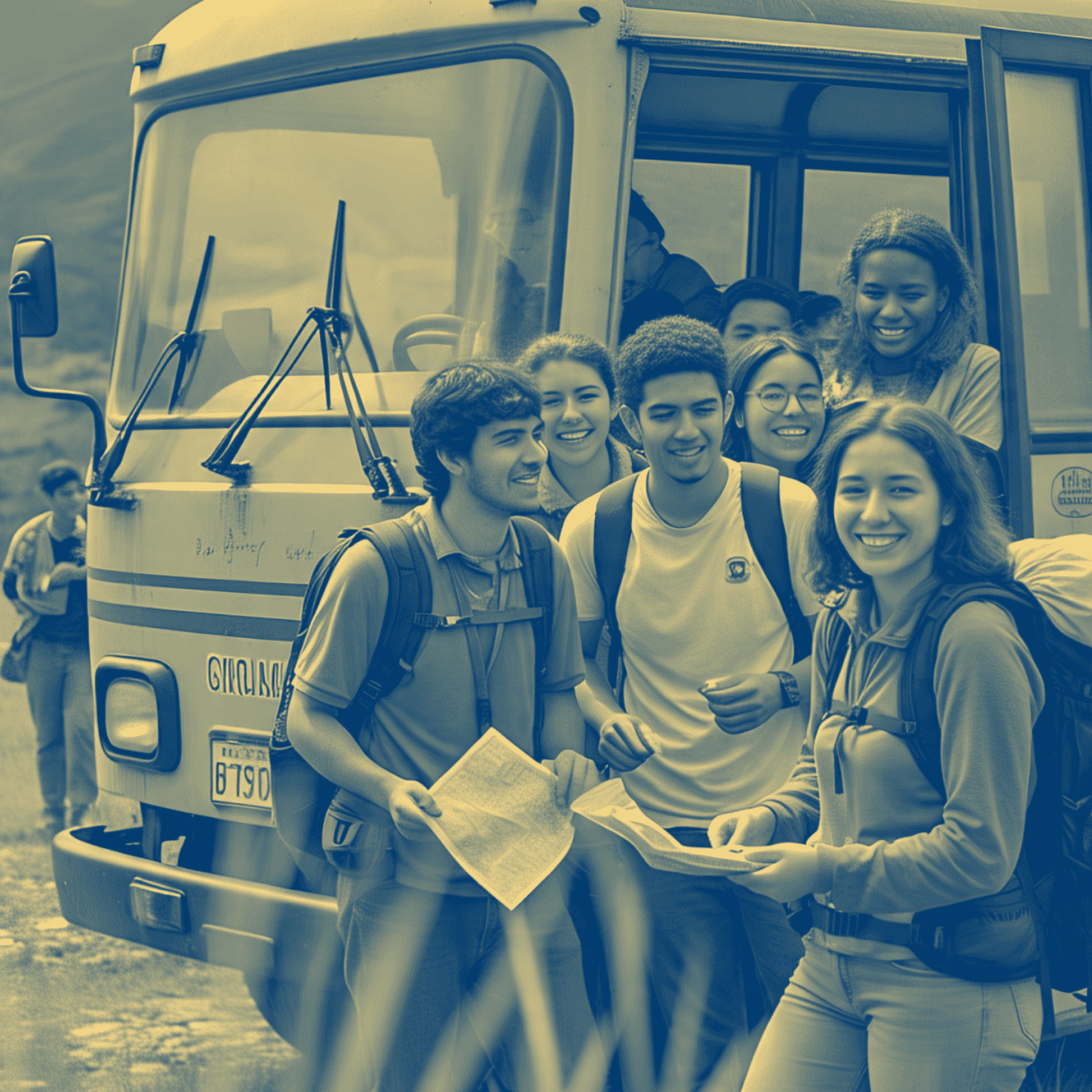 Transporte Grupo de estudiantes bajando del transporte. Servicios generales