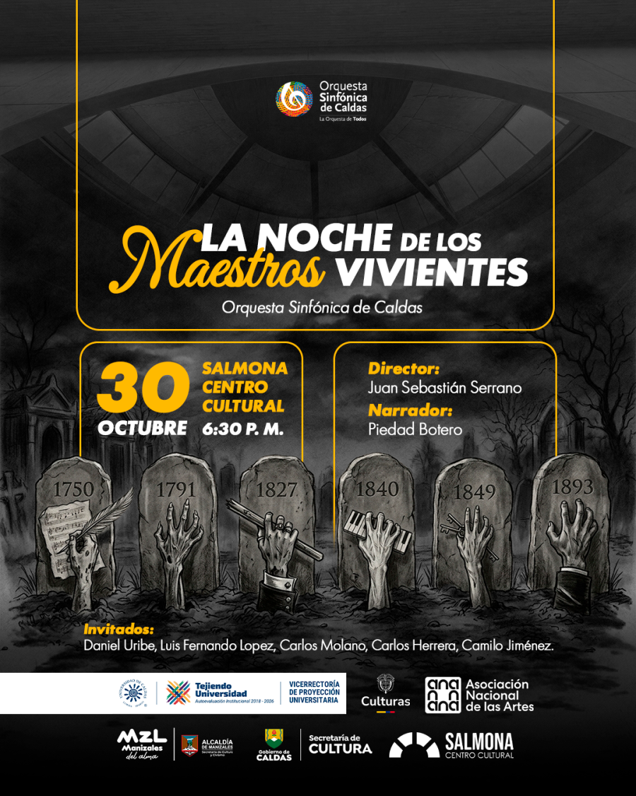 La Orquesta Sinfónica de Caldas presentará “La Noche de los Maestros Vivientes”, un concierto entre música, teatro y misterio